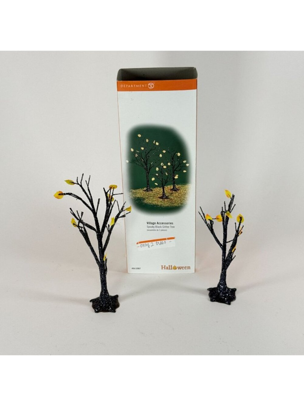Dept 56 Spooky Black Glitter Trees Halloween Village Accessories 2 Trees Only